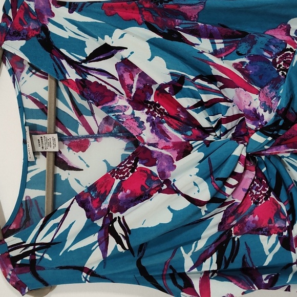 Catherines Maxi Dress Size 1X P Blue & Pink Floral Twist Tie Tropical Print - Picture 4 of 14
